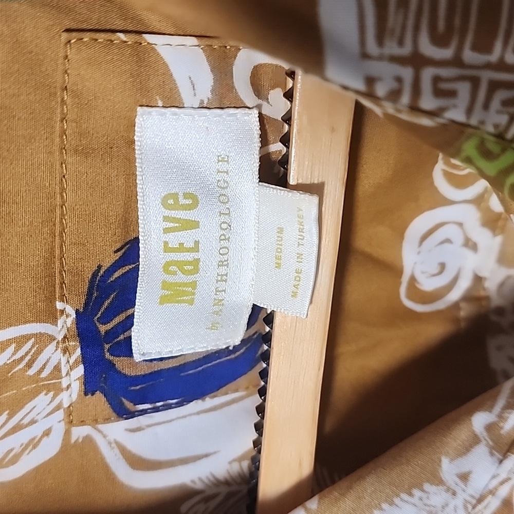 MAEVE ANTHRO Toni Tunic Dress M Tropical Tiki Print Button Down Shirt Dress - Picture 10 of 16